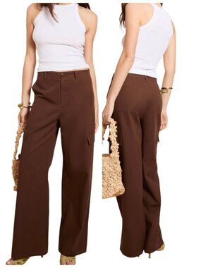 Caara Clem Brown Cotton Cargo Wide Leg Pants NWT Size 6